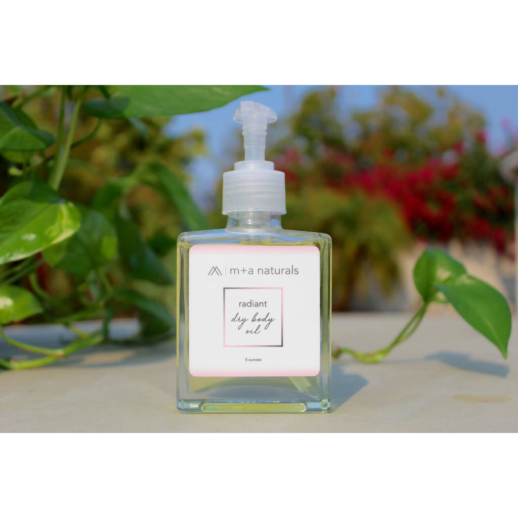 radiant dry body oil (5 ounce glass container with traveling cap and pump)
