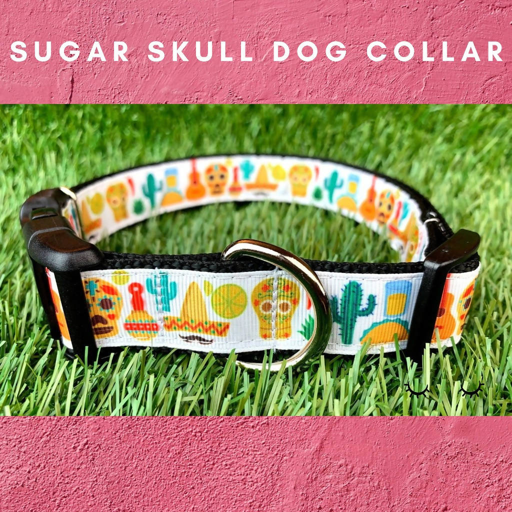 White Sugar Skull Dog Collar